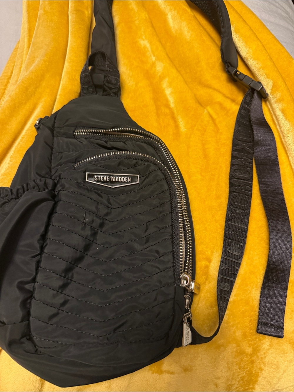 Steve Madden Black Quilted Sling Belt Bag